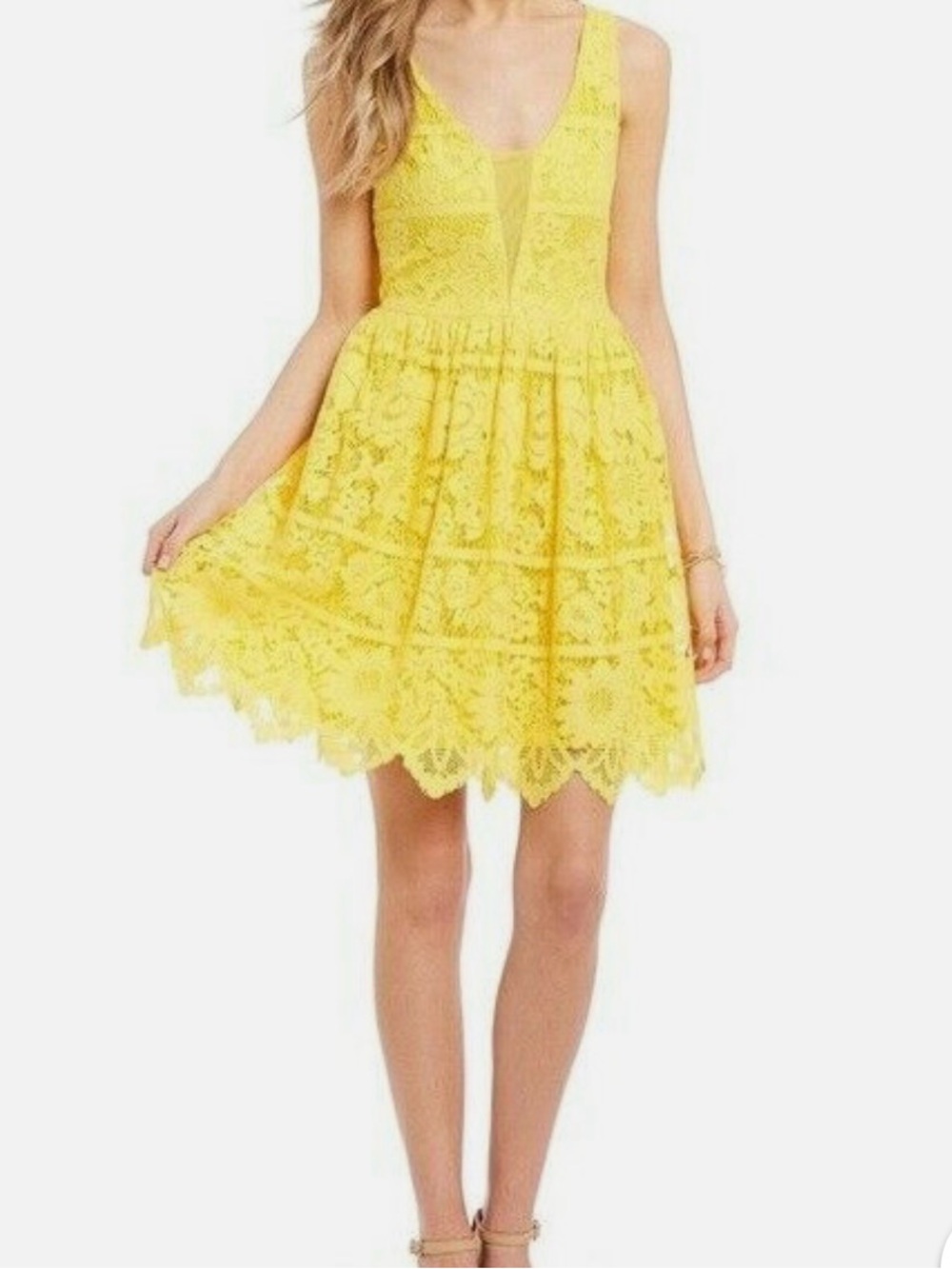 NWT GB Yellow Lace Fit-and-Flare Dress